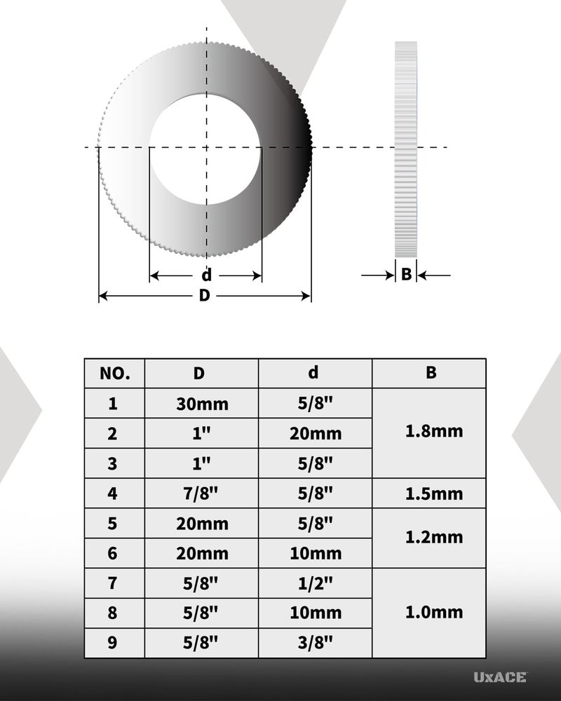 UXACE Saw Blade Bushing Set, Adapter Ring Kit, Arbor Spacer Combination, Reduction Ring Bundle, 9 General Sizes for Circular Saw Blade, Diamond Blade on Circular Saw, Angle Grinder, 18 Pack - Image 2